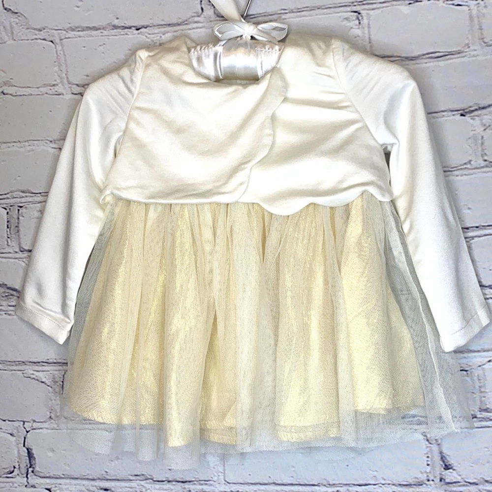 Catherine Malandrino Baby Ivory & Gold Long Sleeve Dress Size 18 Months